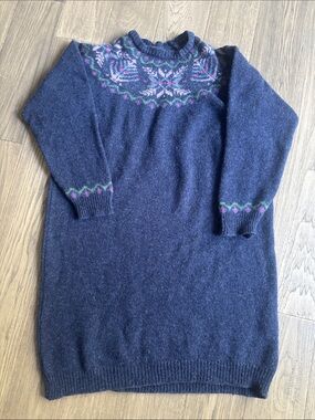 House of Bruar | Navy Fair Isle 100% Shetland Wool Sweater Dress Size XL
